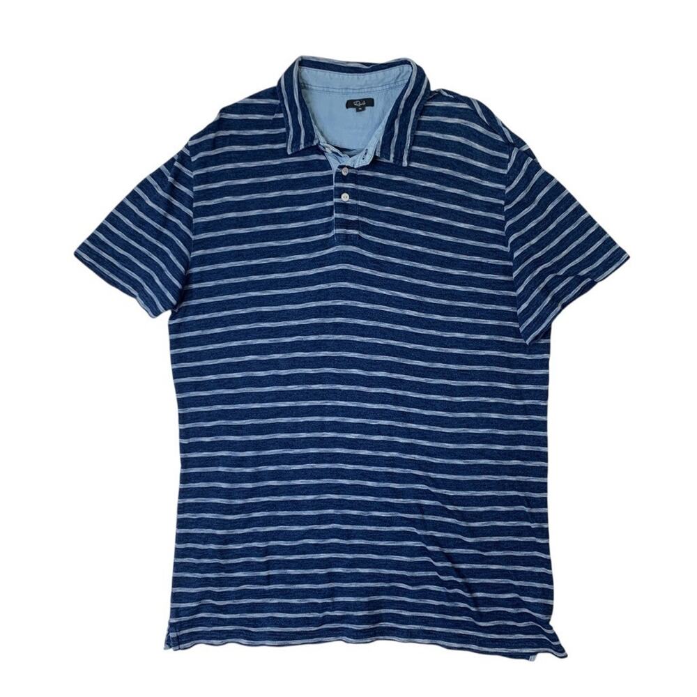 Rails Polo Shirt Mens XL Indigo Blue Striped Cotton Sebastian Short Sleeve